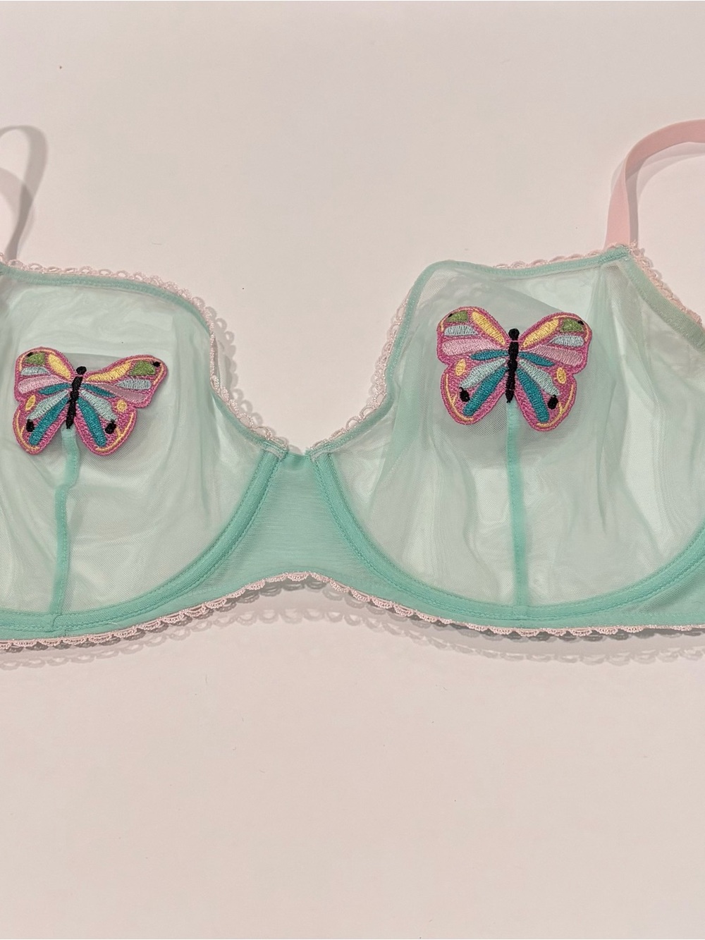 Adore me Sheer Mint Green Butterfly Embroidered Underwire Bra 36DDD